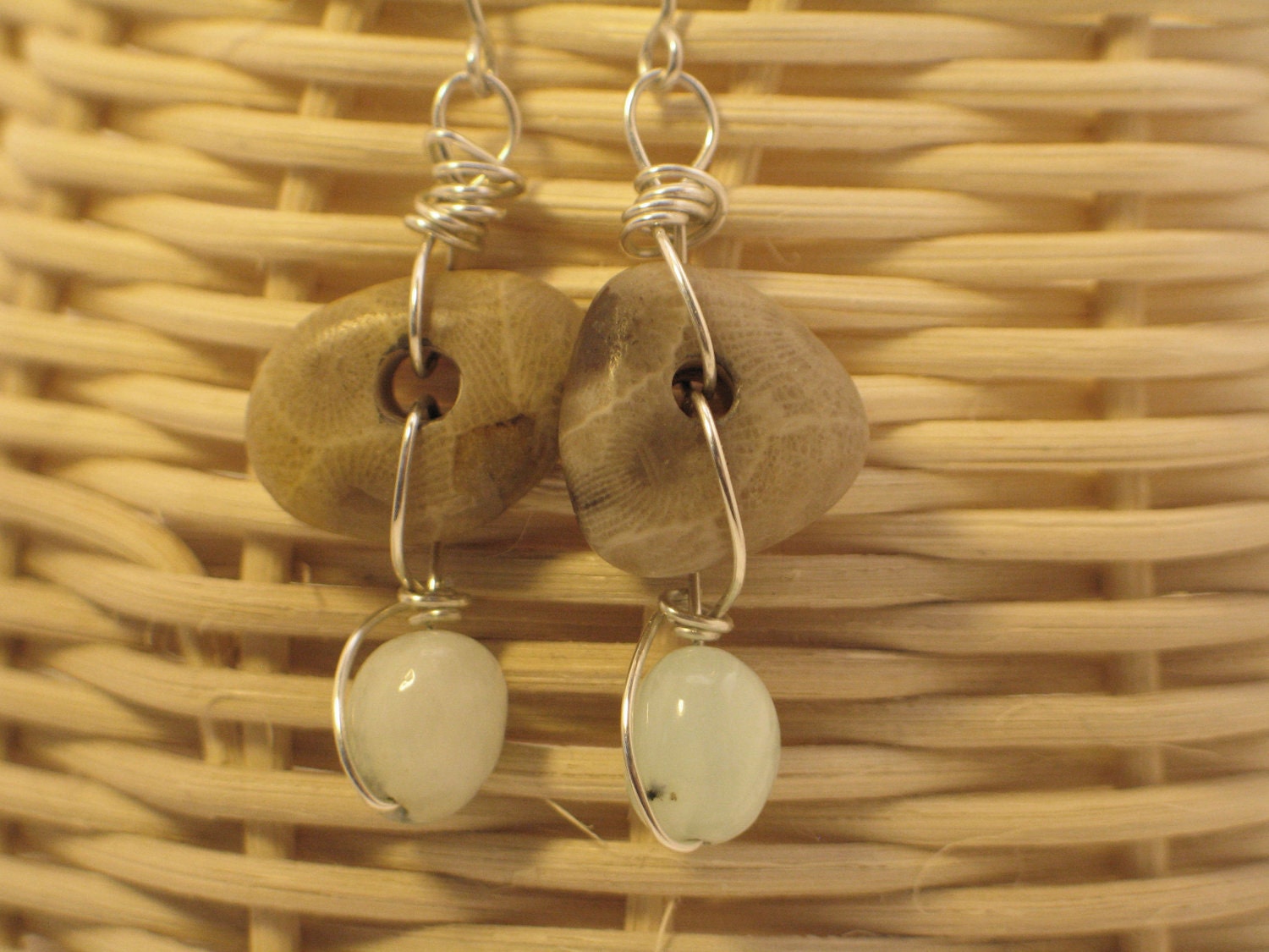 Petoskey Stone and Peruvian Blue Opal Sterling Silver Earrings