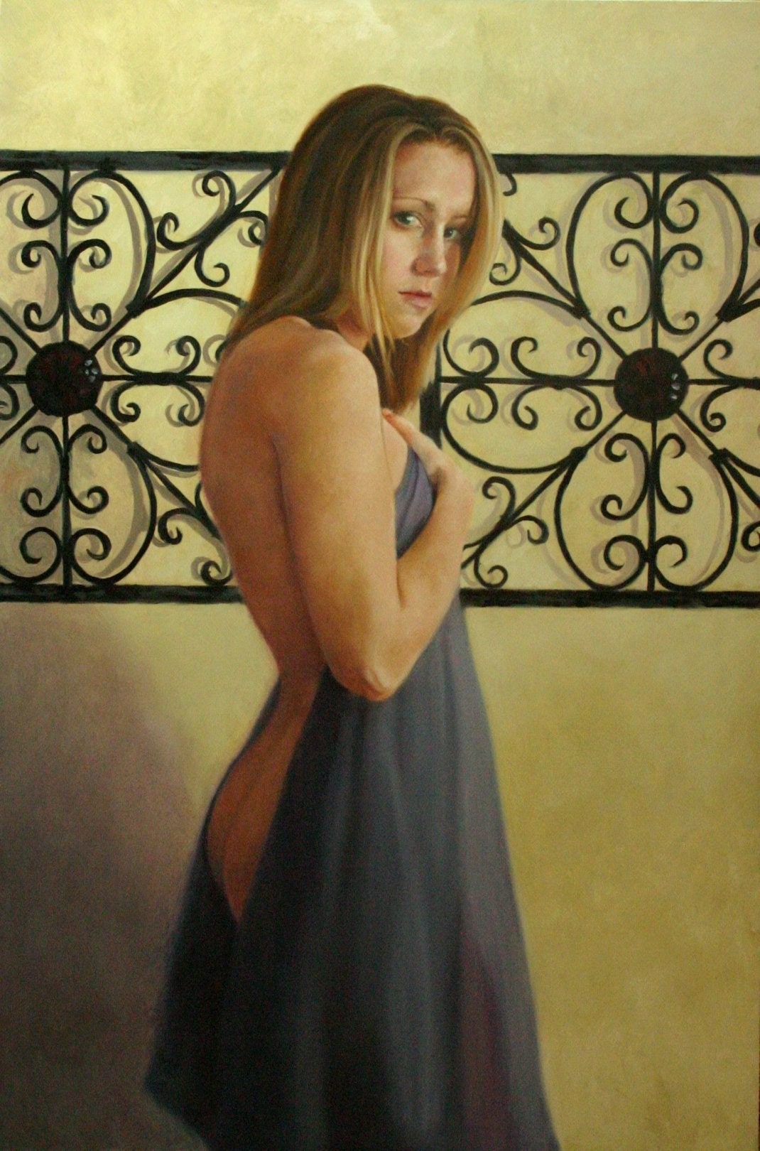 Oil portrait figurative classical nude female 30x20 inch figure painting Fragile by Kim Dow