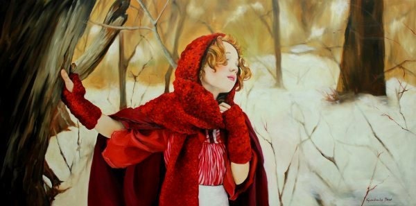 Linger 20x40" oil figurative narrative figure portrait painting by Kimberly Dow