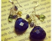 Lapis lazuli green garnet mystic quartz tanzanite silver dangle valentine earrings INDIGO
