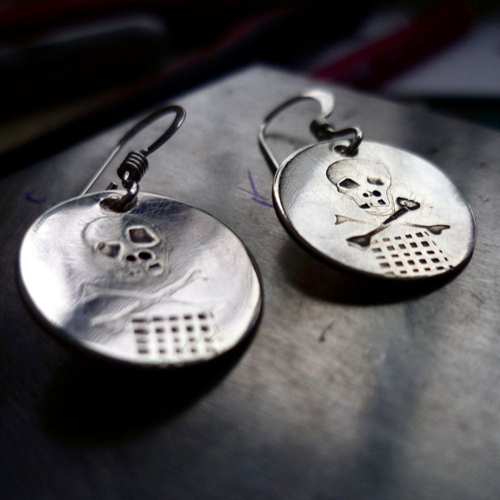 sterling silver earrings bad ass skull pirate