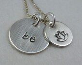 Yoga Jewelry - Hand Stamped Silver Yoga Necklace, Be Calm, Lotus Flower charm - Personalized Initial Necklace - mothers day jewelry