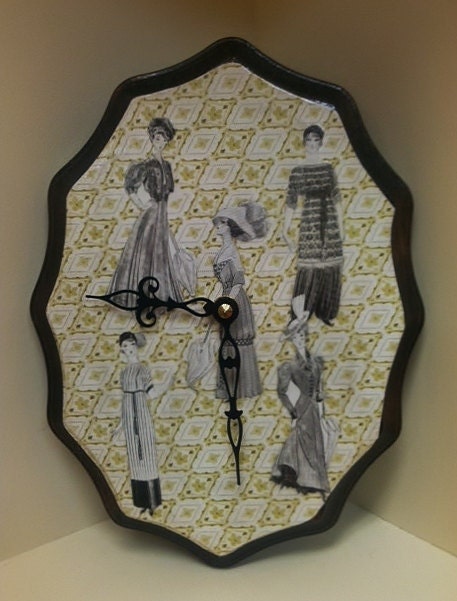 Vintage 1910's Fashion Ladies Ephemera Collage Clock by cadencedesigns on etsy