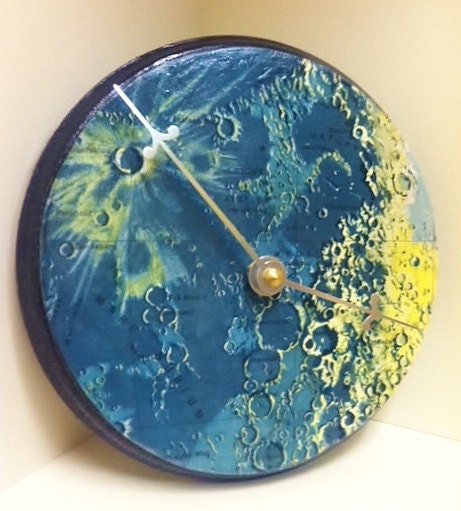 Vintage 1963 Moon Map Upcycled Wood Clock by cadencedesigns on etsy