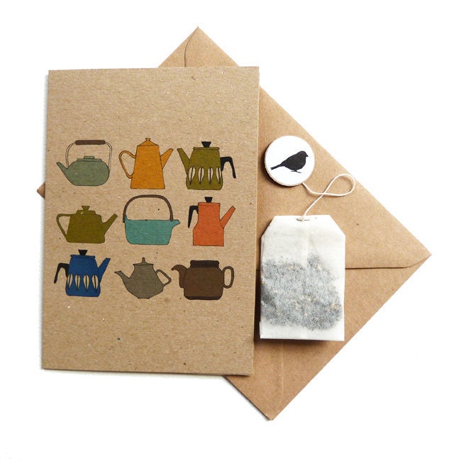 Teapots card with a tea bag inside