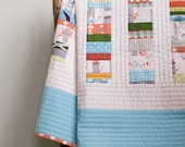Organic Baby Quilt, WOODLAND CELEBRATION in Aqua and Tangerine, Made to Order