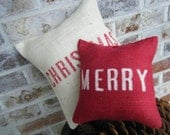 Christmas Series Merry Christmas Burlap Pillows Double Set