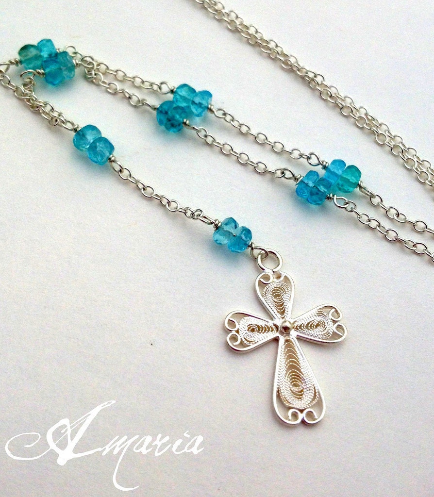 Apatite silver cross necklace
