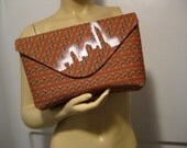 Hand Painted NYC Skyline on Upcycled Floral and Striped Polyester "F" Mega Clutch