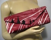 Upcycled Floral and Bamboo Print Clutch with Hand Painted Philly Skyline