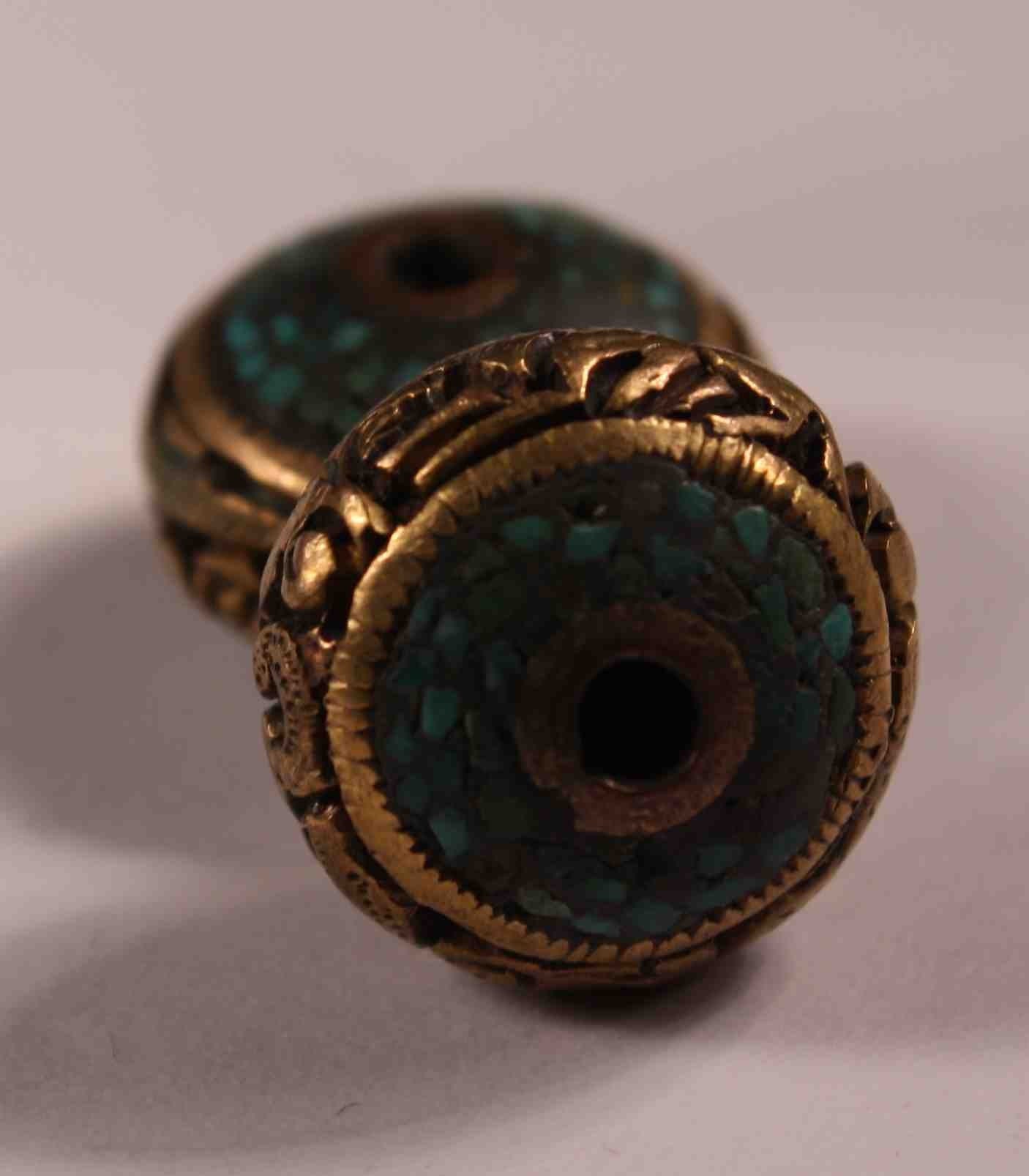 Beads Turquoise Inlay Hand Made Gold from Nepal