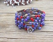 Red Hat Society colors crocheted wrap bracelet/boho/bohemian/beach/swimwear/earthy