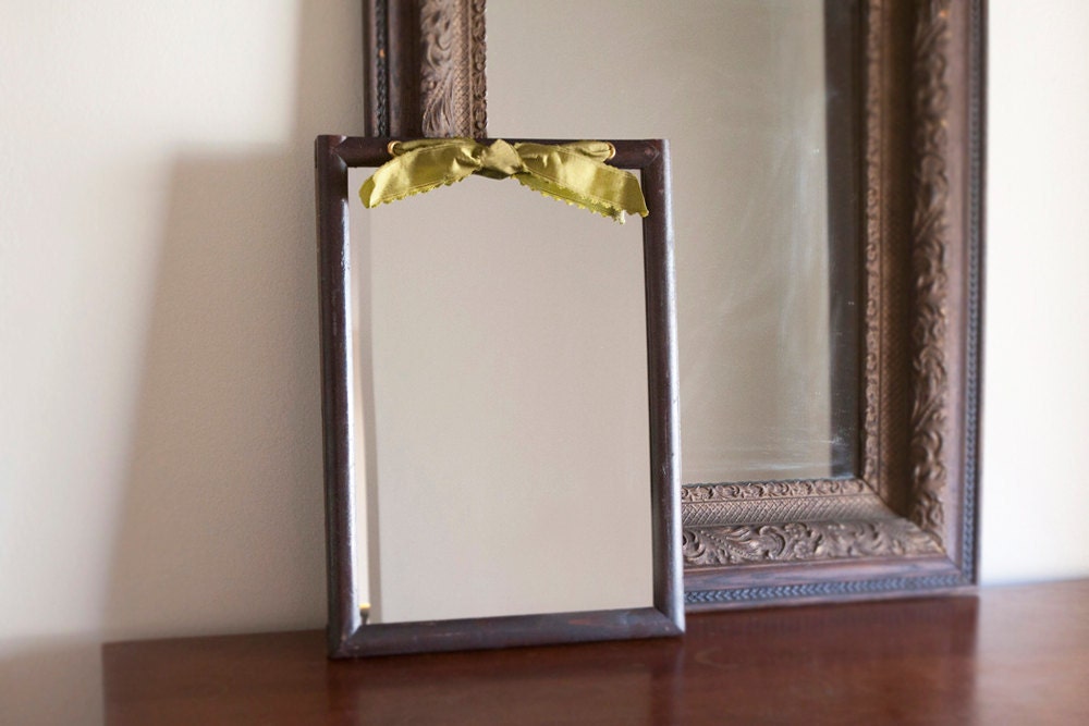 Wall Mirror, Recycled Wood Frame, Vintage Framed Mirror, Salvaged Wood Frame, green