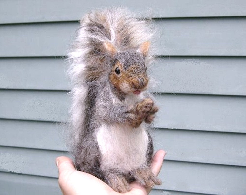 Needle Felted Animal / Squirrel Large Sculpture by Fiber Artist GERRY Poseable