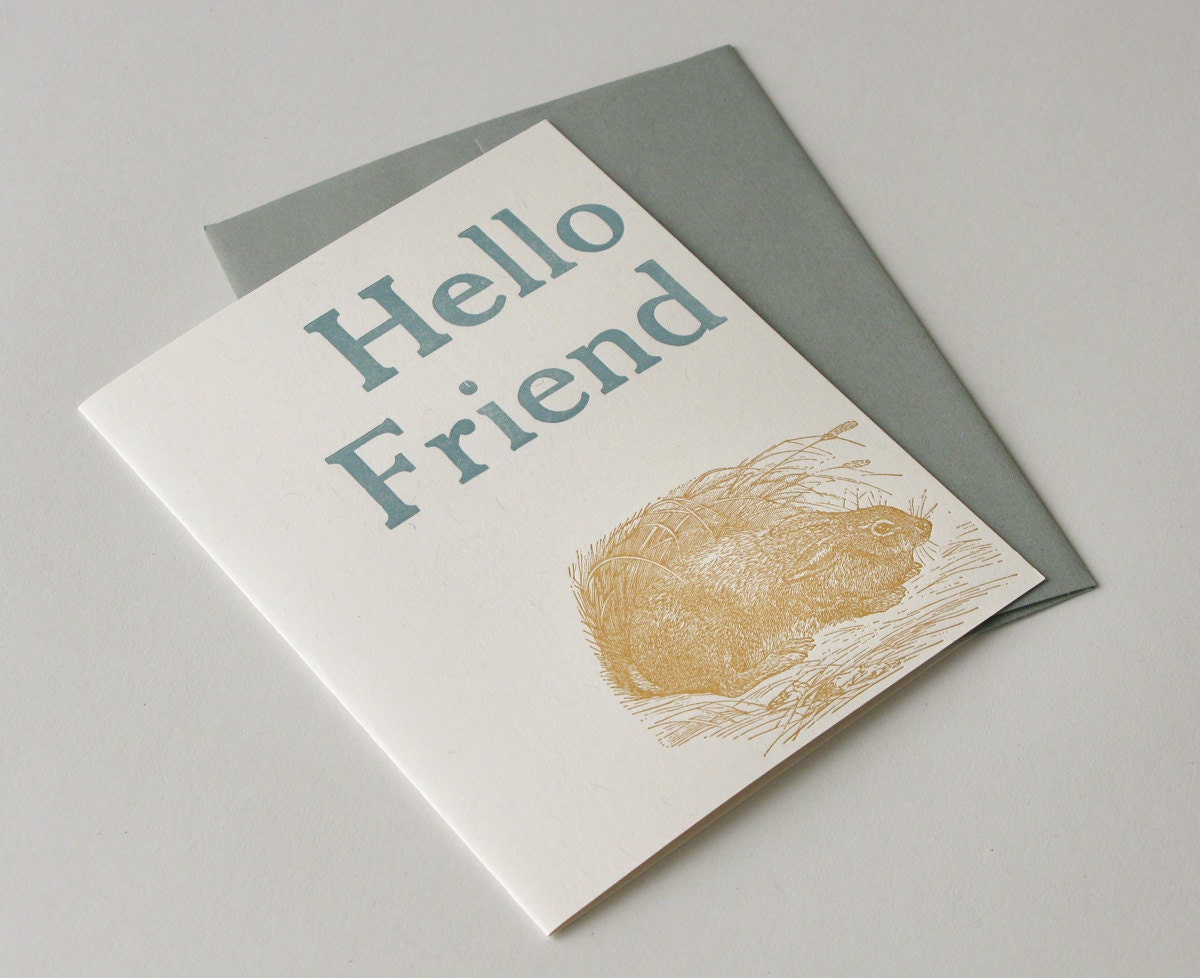 Hello Friend Letterpress Rabbit Card