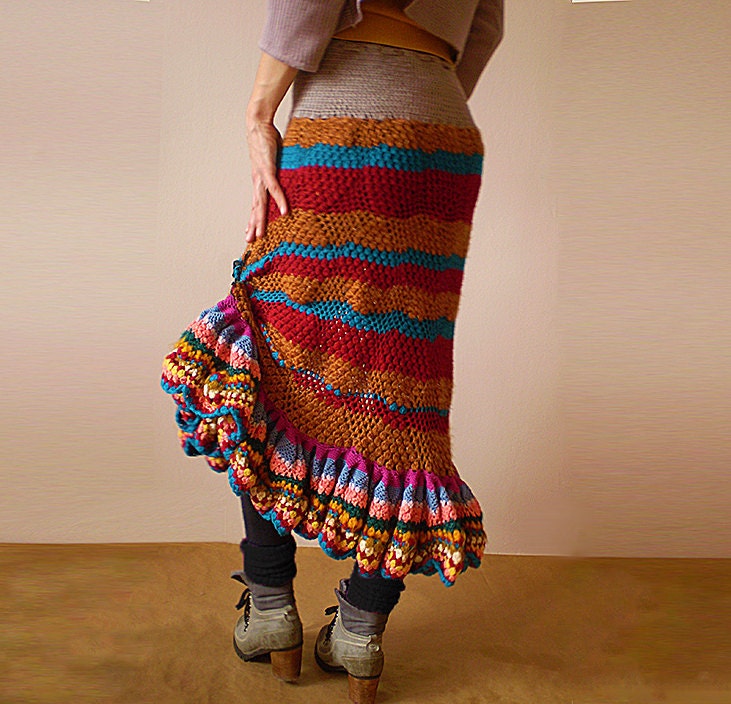 Long Women's Skirt - Ruffles and Stripes
