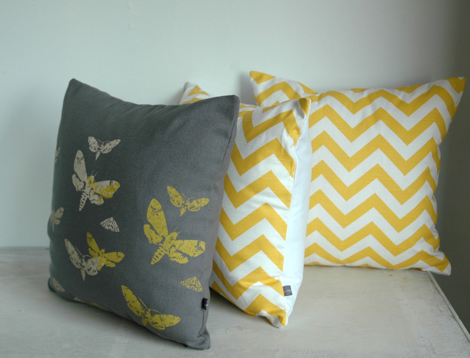 White & Yellow ZigZag Print Pillow
