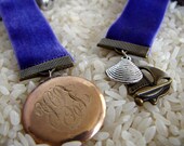 Bright Blue Velvet Ribbon Charm Bookmark Ships and Shells