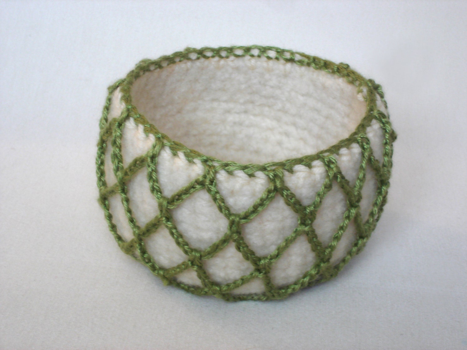 Felted Mesh Bowl,  Green/cream
