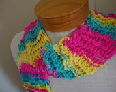 Lollipop hand knit scarf, neon hot pink lemon yellow turquoise blue, bold stripes of color in handspun wool