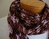 Malabrigo hand knit scarf, in mottled brown and pink, EXTRA LONG 7 feet in length, I love you valentine