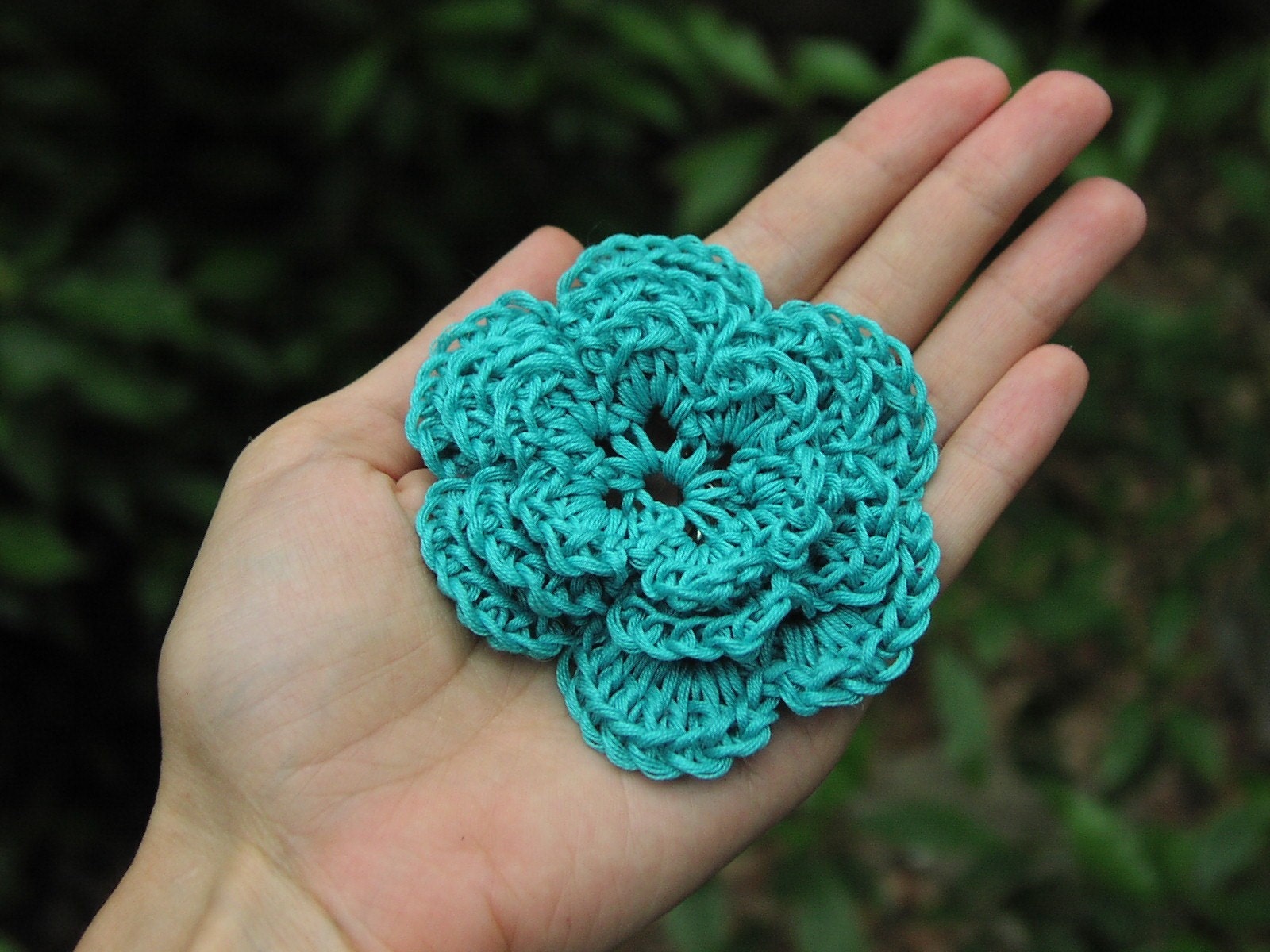 3-D nylon Flower Applique, aquamarine turquoise blue, vegan flower with no animal fibers