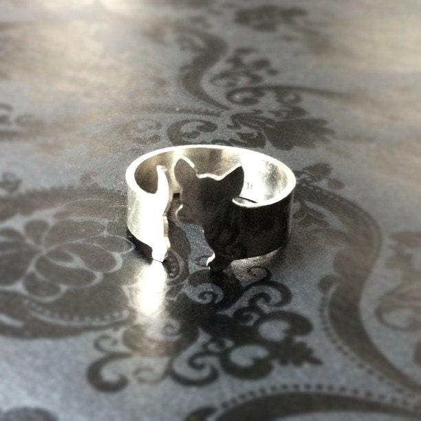 Custom Argentium Silver Chihuahua Dog Ring