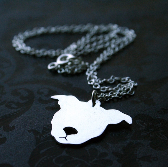 Sterling PIttbull face Necklace