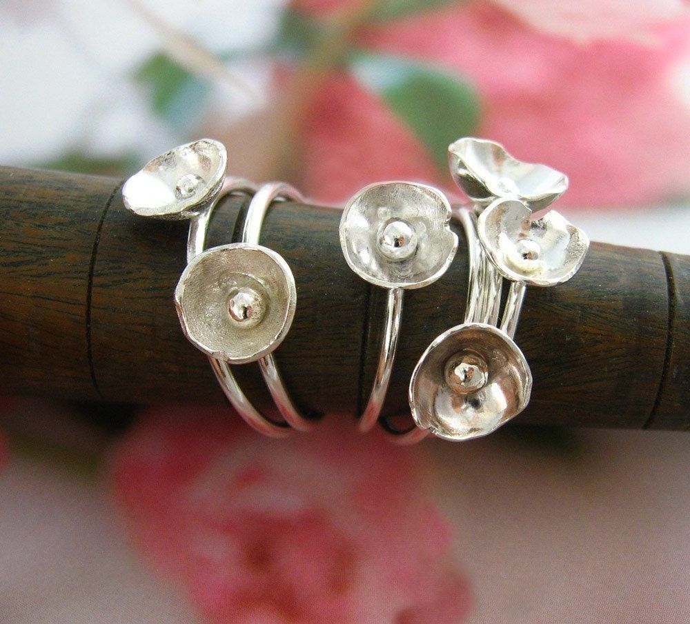 Enoki mushroom sterling silver ring - organic and modern, simple chic, layer with simplicity ring