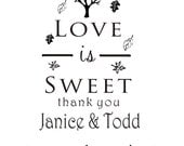 Fall themed autumn leaves love is sweet custom rubber stamp personalized wedding favors --5522