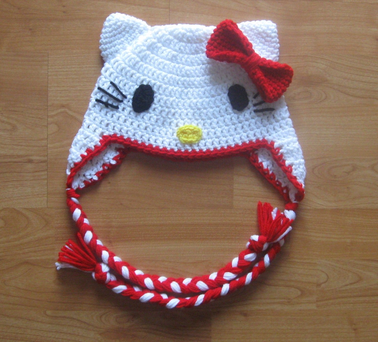 Hello Kitty Ear Flap Hat - Red - Newborn to Adult Sizes