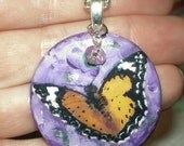Butterfly Purple Pendant Hand Painted