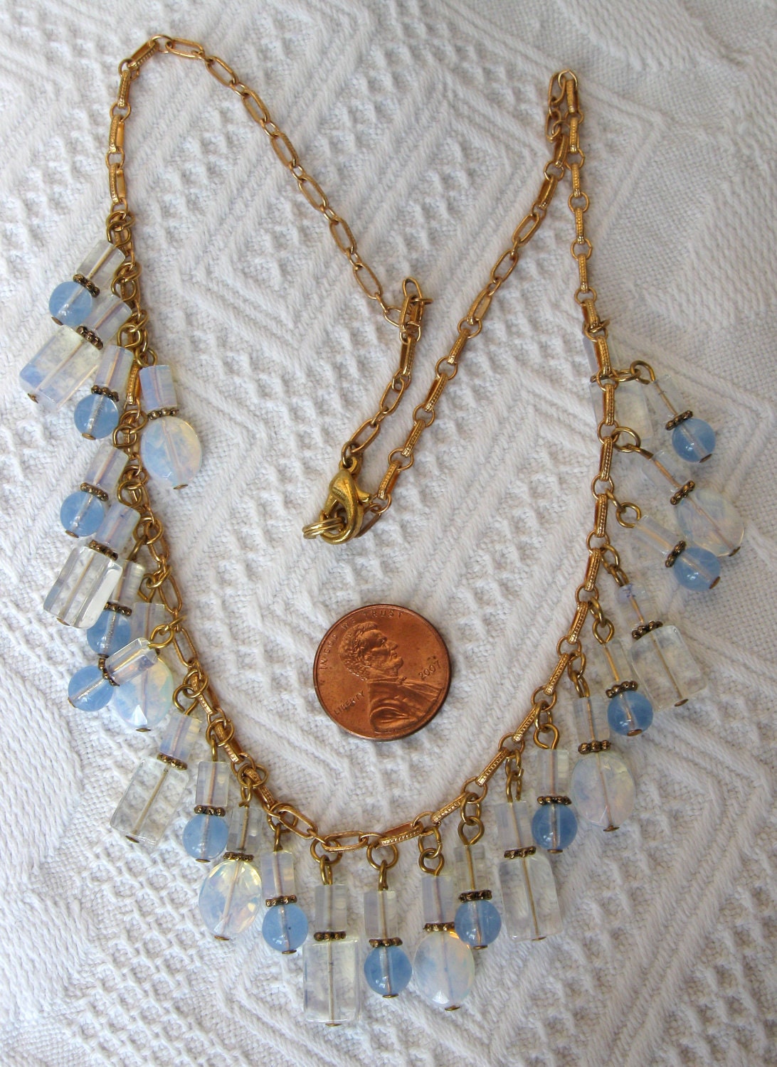 Vintage Opal Bead Necklace Opalescence Great Colors and Form Pretty Gold Chain