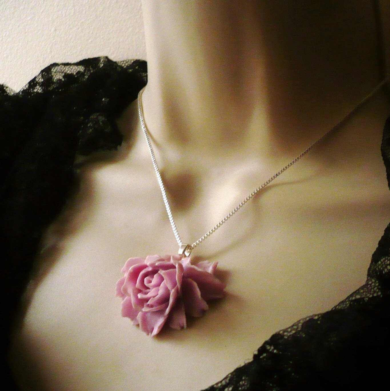 Lilac Rose Pendant Sterling Silver Necklace