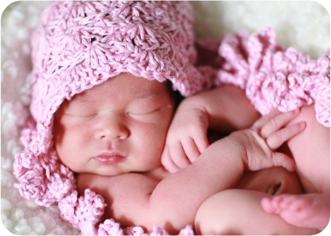 Prettier in Pink Lace Look Custom Crocheted Infant Newborn Baby Hat--Photo Prop In Cotton Blend