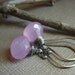 Lavender Pink Chalcedony Earrings on Oxidized Sterling . Wirewrapped Gemstone Briolette . Morning Dew