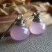 Lavender Pink Chalcedony Earrings on Oxidized Sterling . Wirewrapped Gemstone Briolette . Morning Dew
