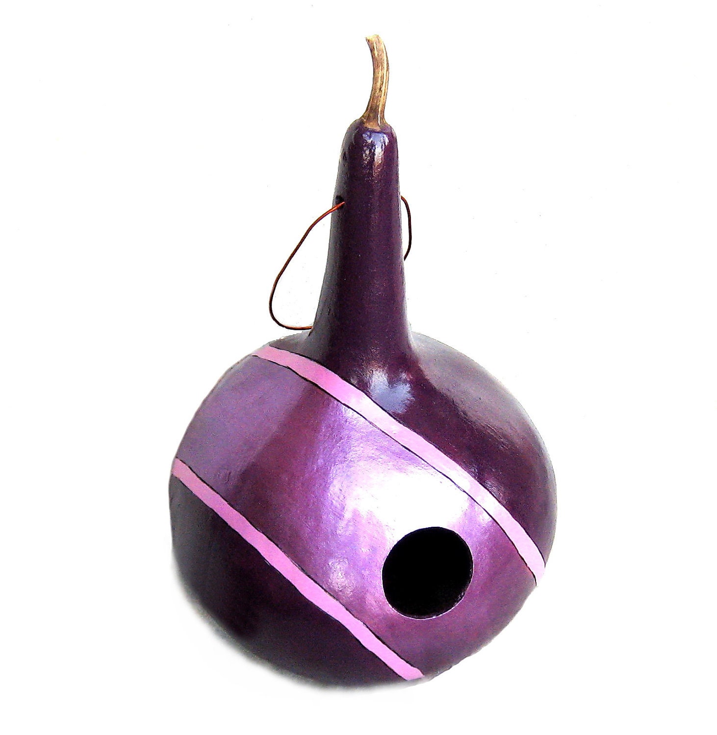 Painted Gourd Birdhouse Purple Nest Box Contemporary Lavender Pearl Pink Stripes - midnightcoiler