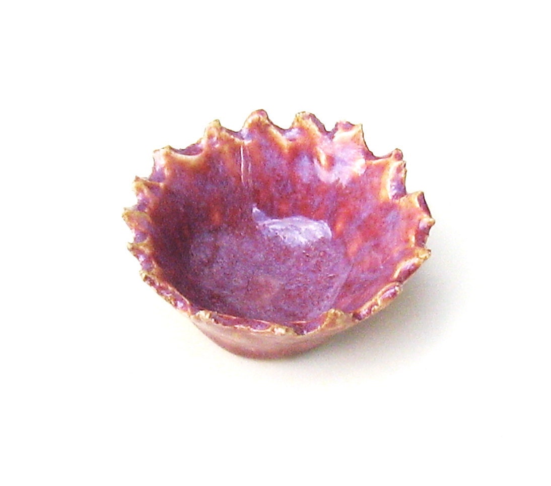 Pottery Tea Bag Bowl Mini Stoneware Dish Mauve Pink