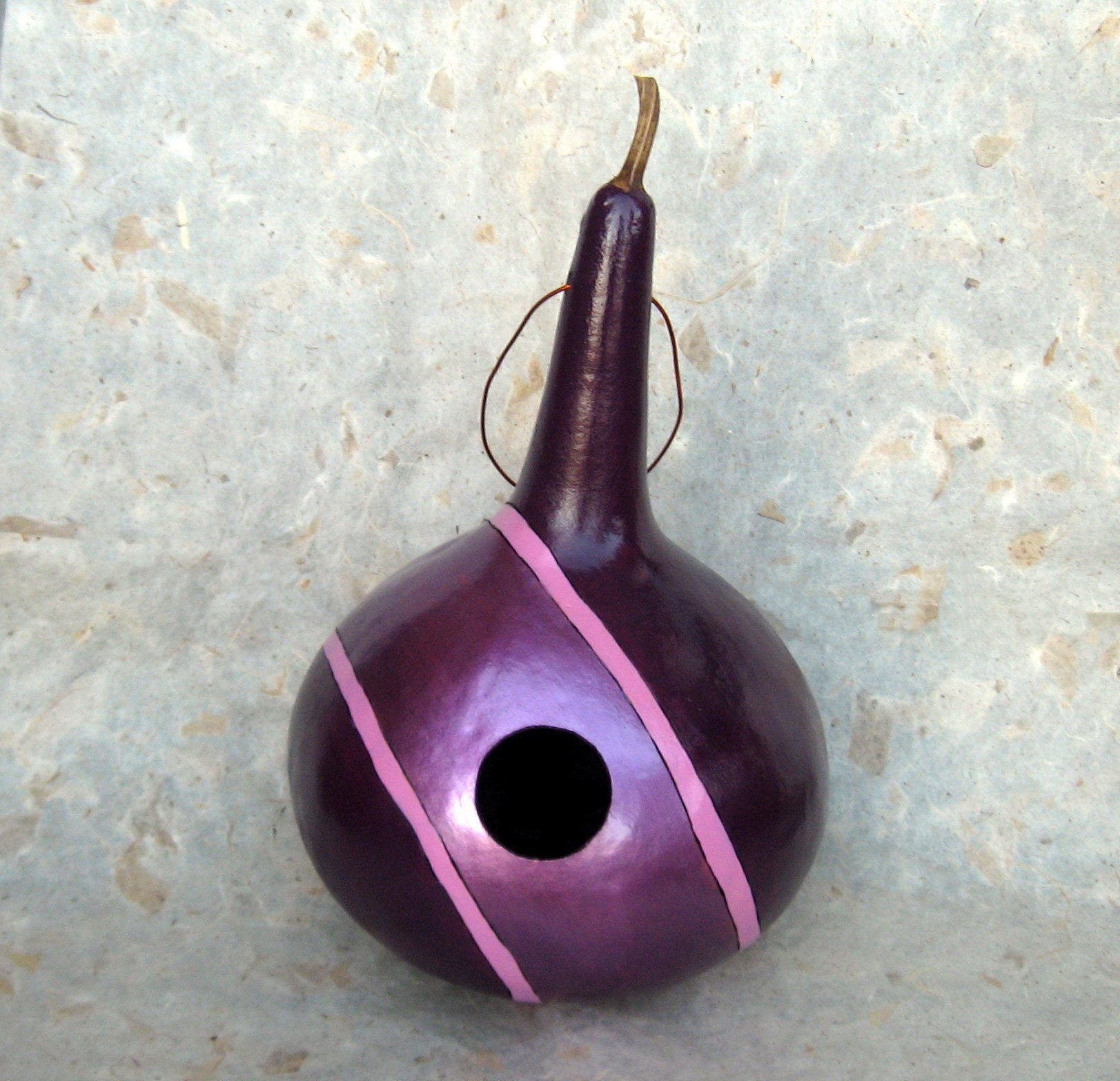 Painted Gourd Birdhouse Purple Nest Box Contemporary Lavender Pearl Pink Stripes