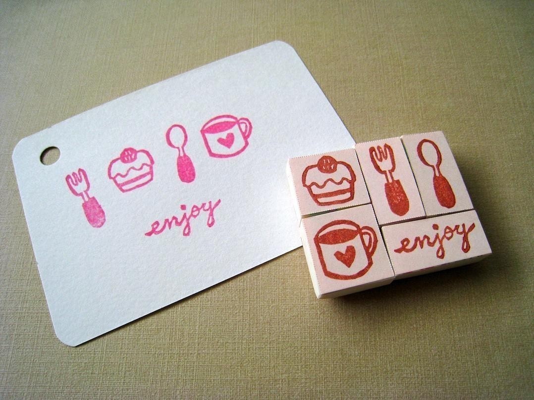 Enjoy Tea Time - MiniSeries Set of 5 Handcarved Stamps