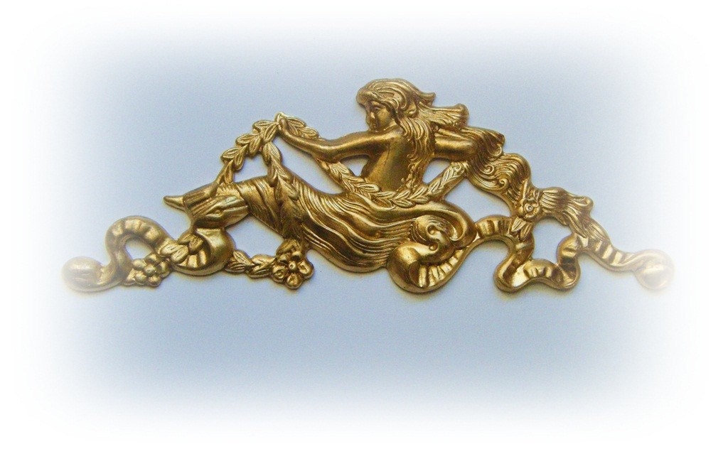 1 -  Large Mermaid Sea Goddess Pendant - Brass Jewelry Findings (C-7)
