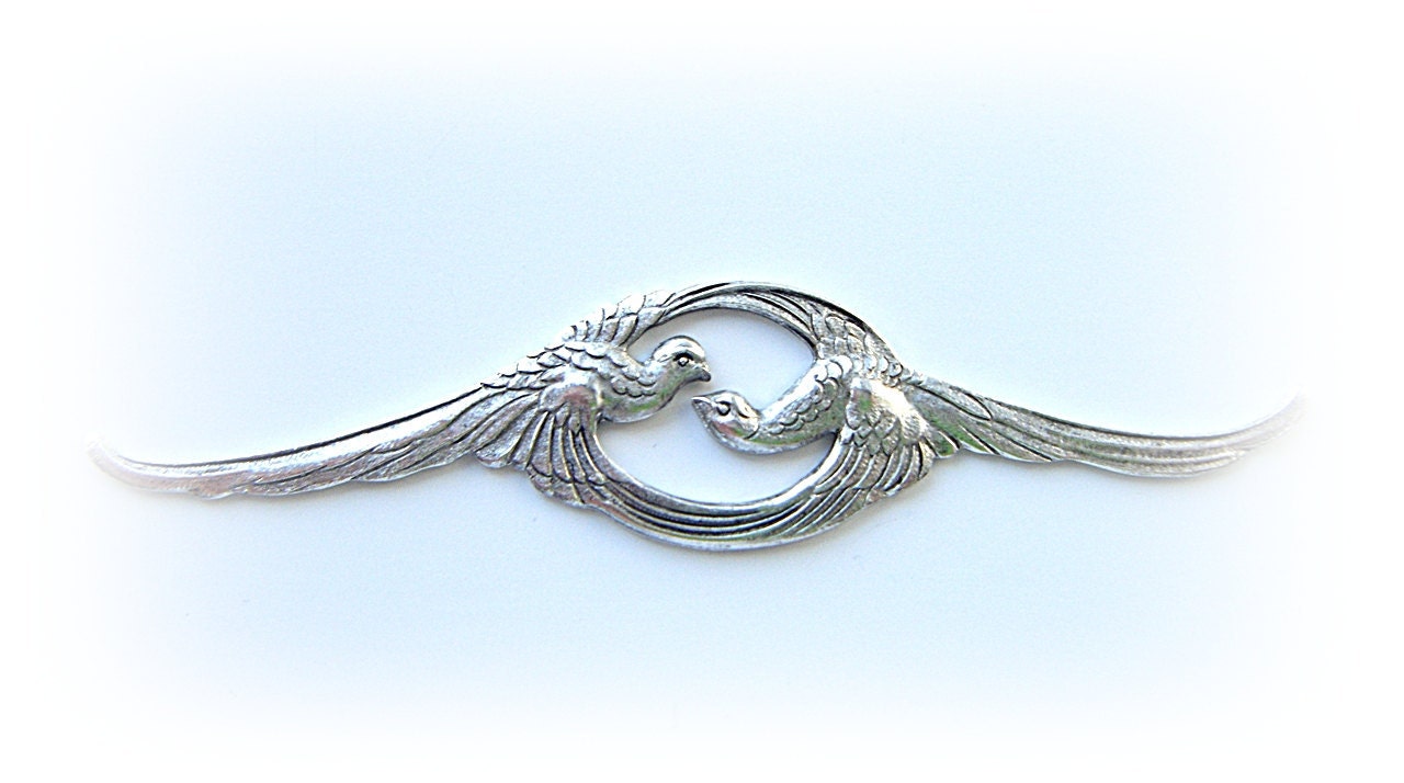 1 - Double BIRDS Antique Silver Ox Brass - SOX Jewelry Findings (C-6)