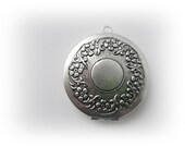 Round Floral Wreath Locket Pendant Silver Ox Brass