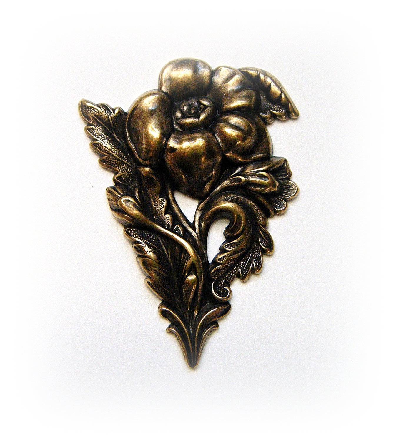 1 - Large Victorian Flower With Stem Antique Ox Brass Jewelry Finding (F)
