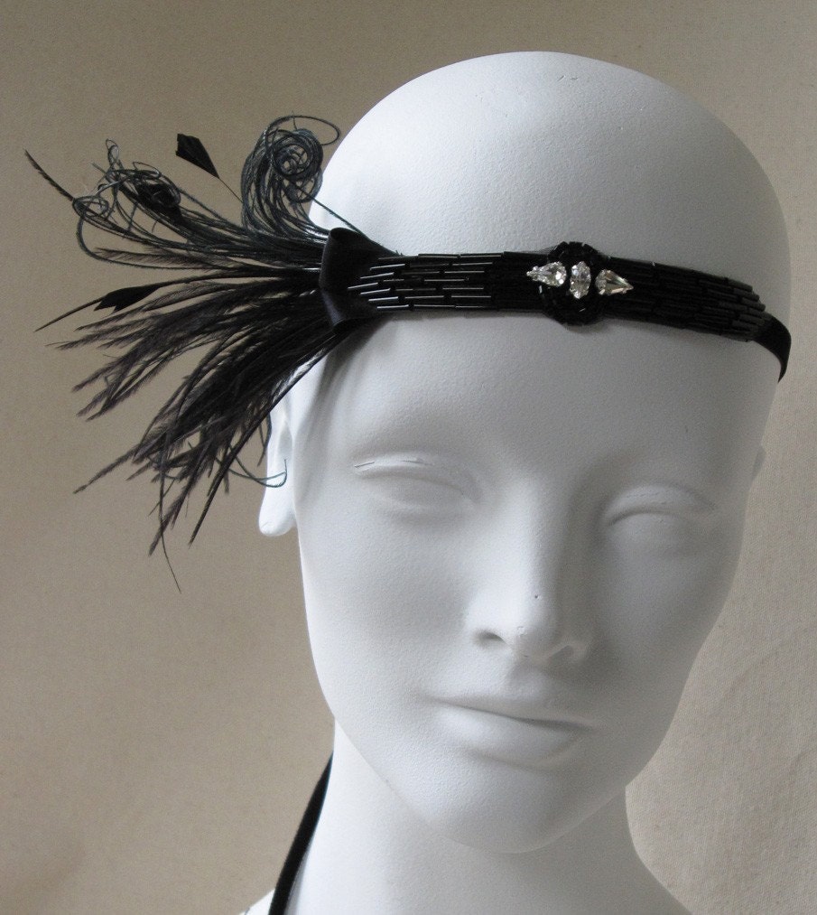Baby Flapper  Black Feather Headband