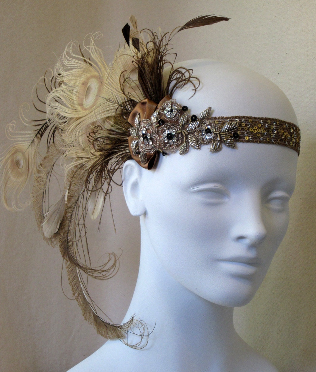 Whiskey Nymph Peacock Feather Flapper Headband