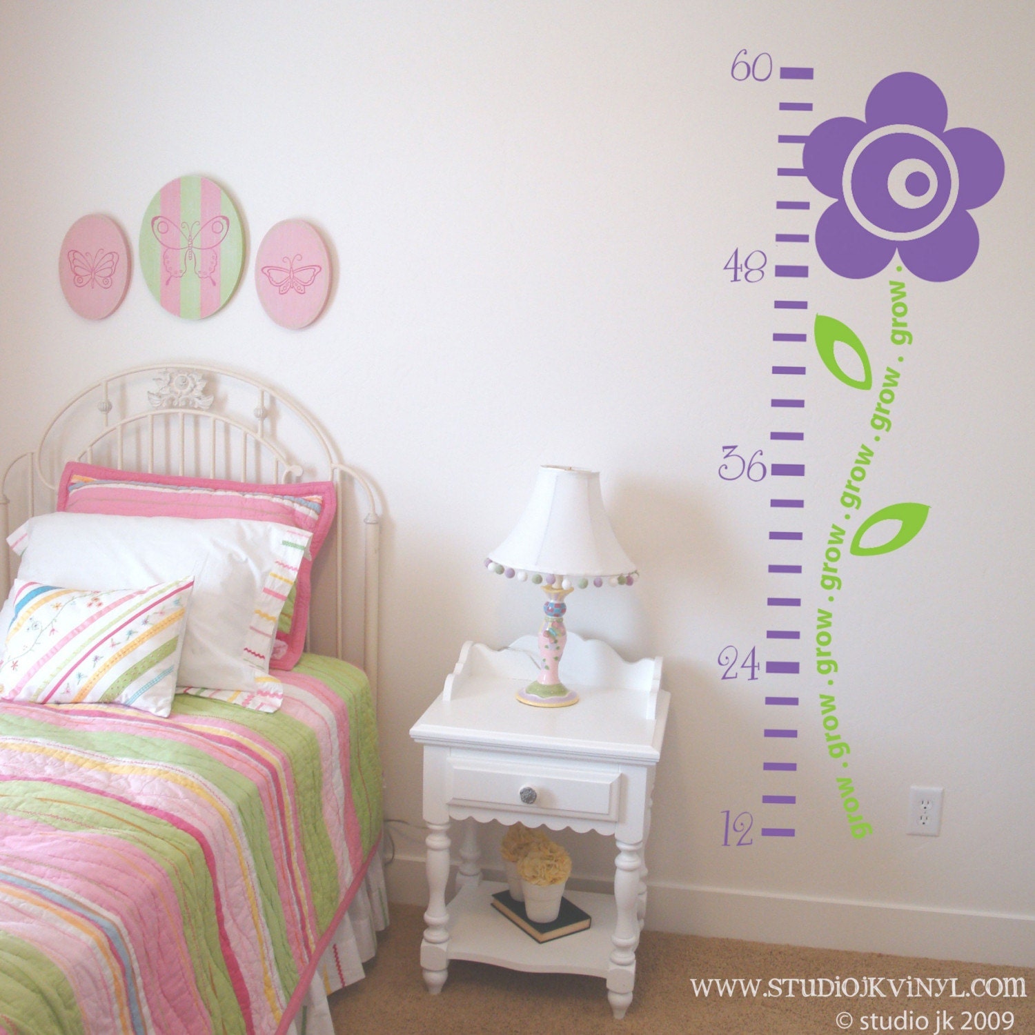 Grow... Flower Growth Chart - Vinyl Wall Decal Graphic Art Sticker Home Decor
