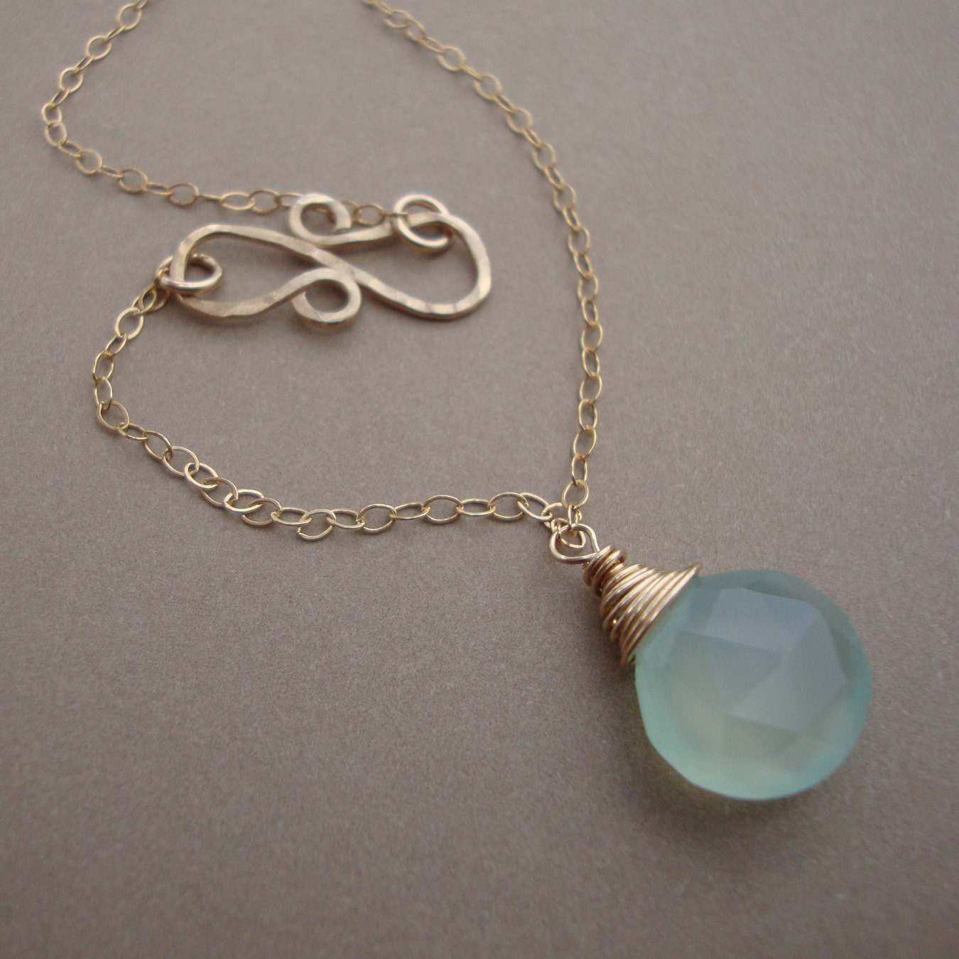 ON SALE Chalcedony Necklace and Infinity Hammered Pendant all GOLD Filled bridal, wedding necklace, everyday jewelry