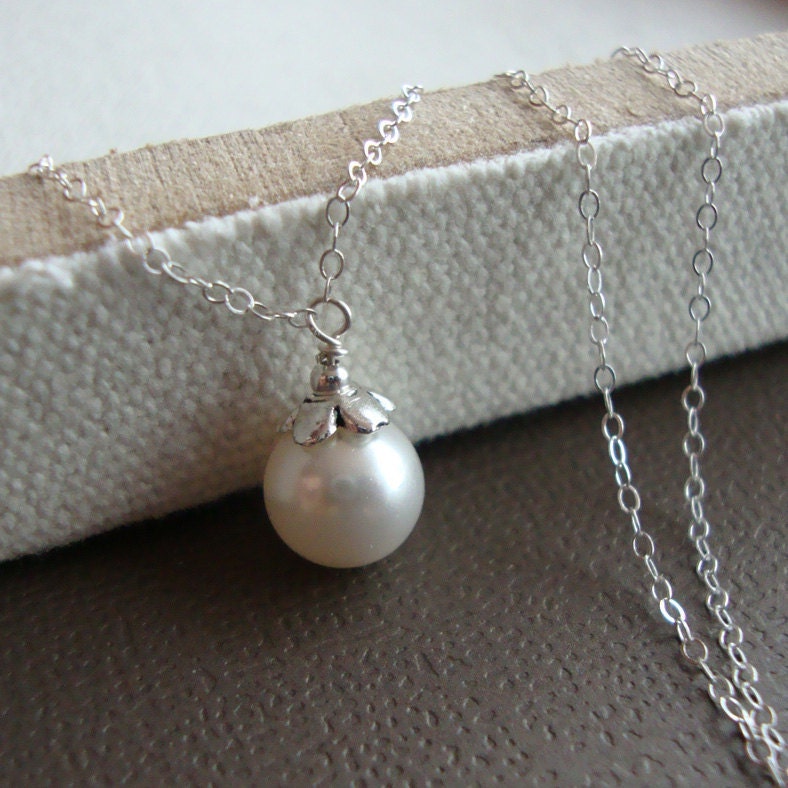 Swarovski Pearl Drop Bridal Necklace - Sterling Silver, Bridesmaids, Wedding